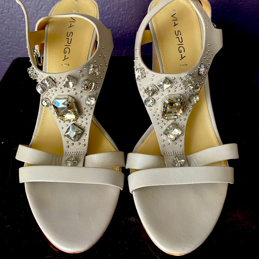 Taupe/gray, Via Spiga, heals with jewels, 3 in heels, 8 1/2